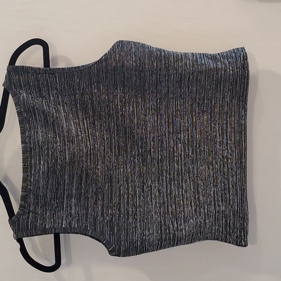 STAR CCC Vintage Black and Metallic Silver Sparkly Y2K 90s Crop Top L - Picture 5 of 5